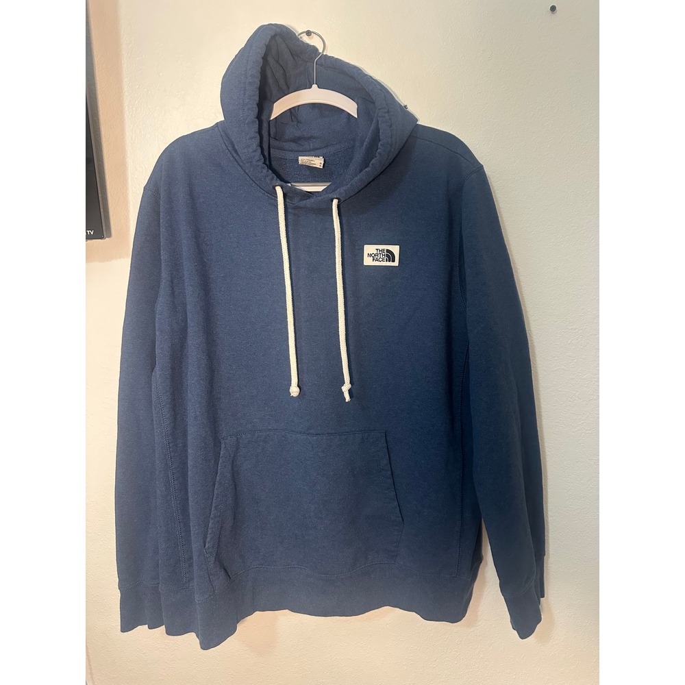 The North Face Mens Blue Heather Box Logo Pullover Hoodie XL Fleece Sweatshirt